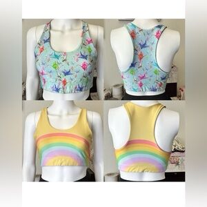 Terez Sports Bras DuoKnit Rainbow & Origami Crane Blue Yellow 2 Pc. Bundle Sz. M